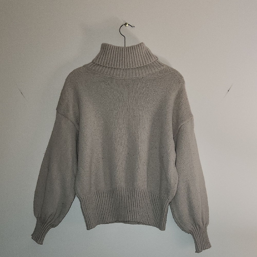 Woven Heart Taupe Turtleneck Sweater